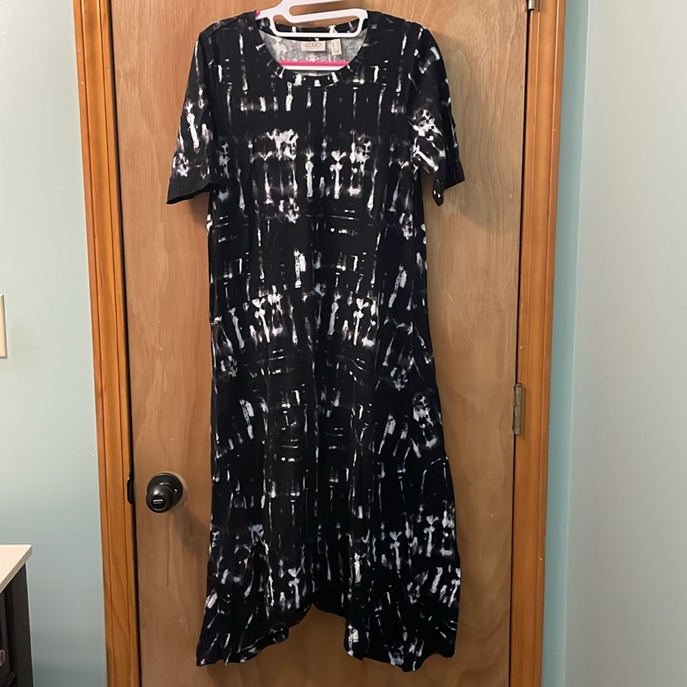 LOGO by Lori Goldstein Regular Printed Tie-Dye Tiered Dress in Black Size XS NWT